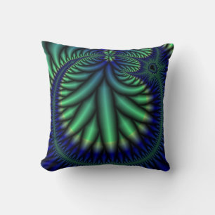 blue and green fractal art pillow
