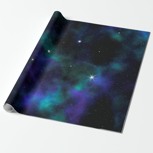 Blue and Green Galaxy Wrapping Paper (Unrolled)