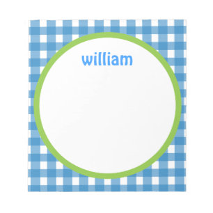 Blue and Green Gingham Personalized Notepad