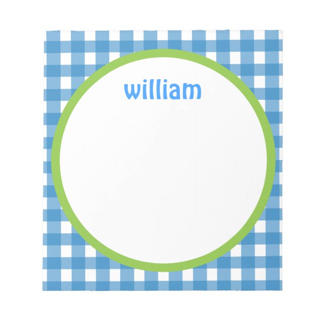 Blue and Green Gingham Personalized Notepad (Front)
