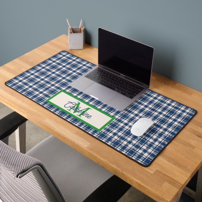 Blue and Green Gingham Plaid Tartan Monogram (Bureau 2)