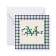 Blue and Green Gingham Plaid Tartan Monogram