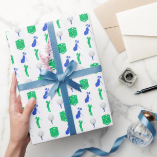 Blue and Green Golf Icons Wrapping Paper