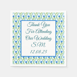Blue and Green Grandmillenial Hydrangea Ditsy  Napkin