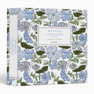 Blue and Green Hand Drawn Floral Block Print Binder