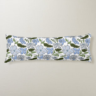 Blue and Green Hand Drawn Floral Block Print Body Pillow