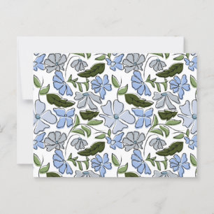 Blue and Green Hand Drawn Floral Block Print Postcard
