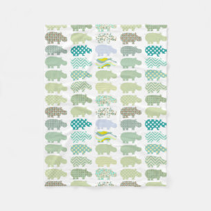 Blue And Green Hippo Blanket