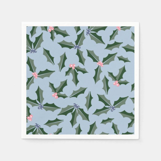 Blue and Green Holly Napkin (Front)