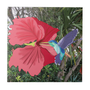 Blue and Green Humming Bird Tile