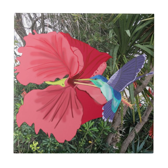 Blue and Green Humming Bird Tile (Front)