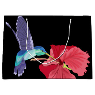 Blue and Green Hummingbird and red Hibiscus Large Large Gift Bag