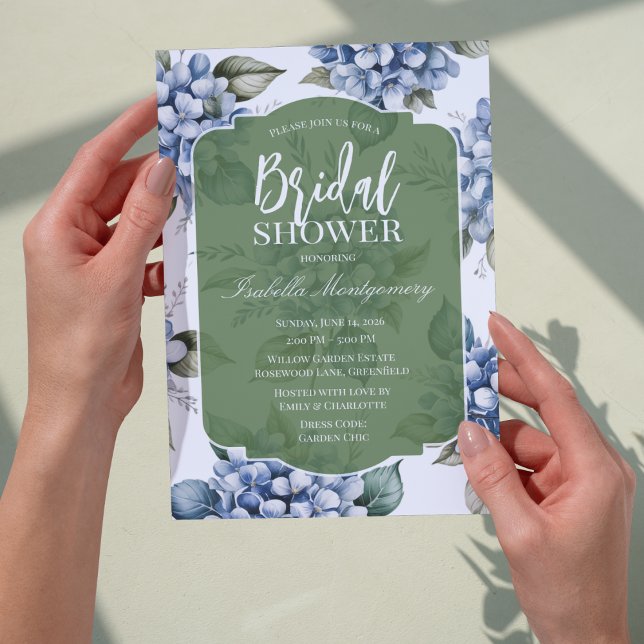 Blue and Green Hydrangea Bridal Shower Invitation (Blue and Green Hydrangea Bridal Shower Invitations
)