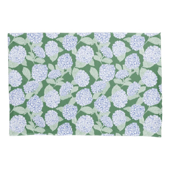 Blue and Green Hydrangea Floral Pillowcase (Front)
