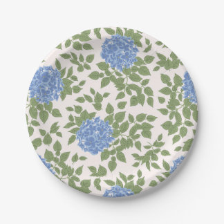 Blue and Green Hydrangea Florals Paper Plate