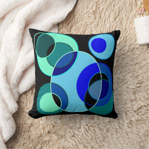 Blue and green intersecting circles design throw pillow