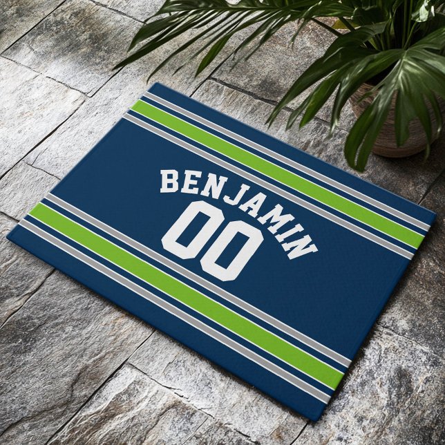 Blue and Green Jersey Custom Name Number Doormat (Custom Welcome Doormat)