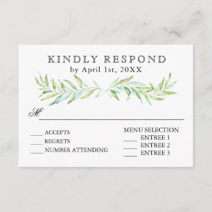 Blue and Green Laurel Wreath Wedding RSVP Card