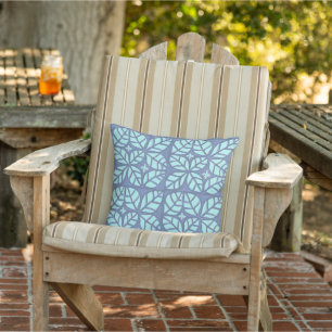 Blue and green leaf motif Throw Pillow