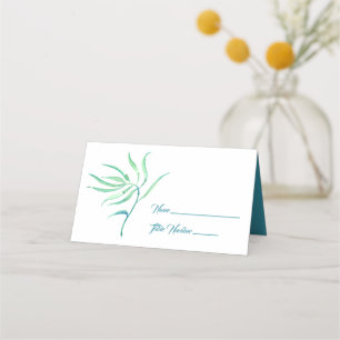 Blue and Green Leaf Stem Name Place Card