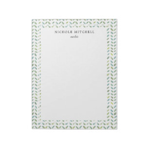 Blue and Green Leaf Watercolor Pattern Notepad
