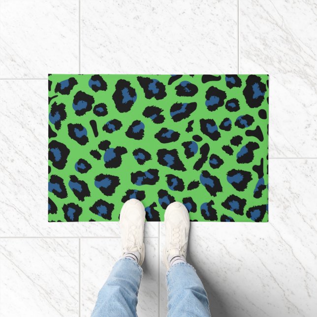 Blue and Green Leopard Print  Doormat (Indoor)