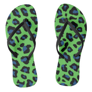 Blue and Green Leopard Print Flip Flops