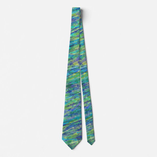 Blue and Green Lined Splatter Tie (Front)