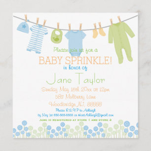 Blue and Green Little Clothes Baby Sprinkle Invitation