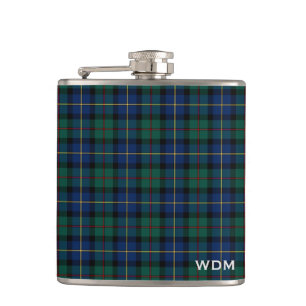 Blue and Green MacLeod of Skye Clan Plaid Monogram Hip Flask