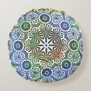 Blue and Green Mandala Round Pillow
