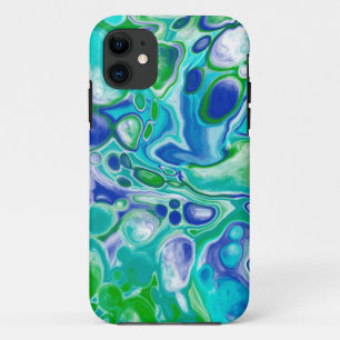 Blue and Green Marble Fluid Art Abstract    iPhone 11 Case