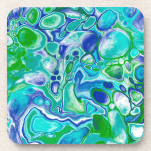 Blue and Green Marble Fluid Art Abstract   Coaster