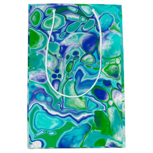 Blue and Green Marble Fluid Art Abstract Medium Gift Bag