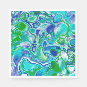 Blue and Green Marble Fluid Art Abstract Napkin
