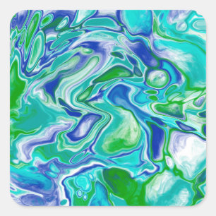 Blue and Green Marble Fluid Art Abstract Square Sticker