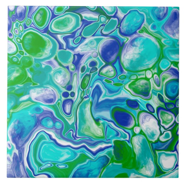 Blue and Green Marble Fluid Art Abstract    Tile (Front)