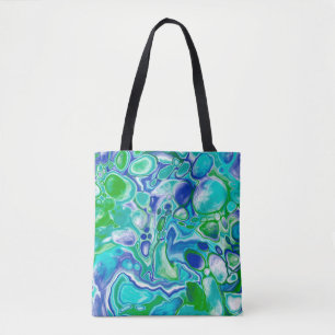 Blue and Green Marble Fluid Art Abstract    Tote Bag