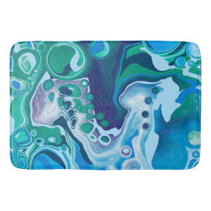 Blue and Green Marble Fluid Art    Bath Mat