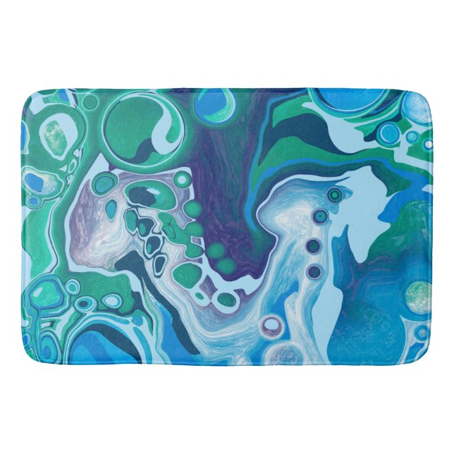 Blue and Green Marble Fluid Art    Bath Mat (Front)
