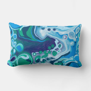 Blue and Green Marble Fluid Art Lumbar Pillow