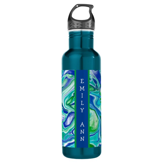 Blue and Green Marble Fluid Art Personalized   710 Ml Water Bottle (Front)