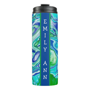 Blue and Green Marble Fluid Art Personalized Thermal Tumbler