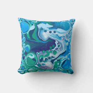Blue and Green Marble Fluid Art Throw Pillow
