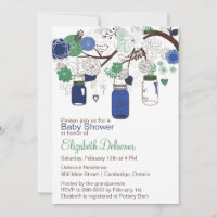 Blue and Green Mason Jars Baby Shower Invitation