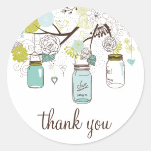 Blue and Green Mason Jars Thank You Sticker