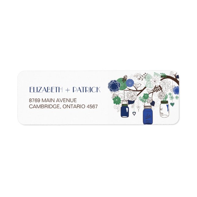 Blue and Green Mason Jars Wedding Address Label (Front)