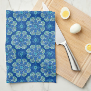  blue and green medallions kitchen towel