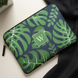 Blue and Green Monogrammed Monstera Leaves Laptop Sleeve<br><div class="desc">Trendy and chic monstera leaves pattern monogrammed design.</div>