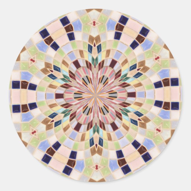 Blue and Green Mosaic Kaleidoscope Classic Round Sticker (Front)